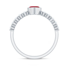 Heart Ruby Solitaire Engagement Ring with Diamond in Bezel Setting