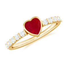 Heart Ruby Solitaire Engagement Ring with Diamond in Bezel Setting