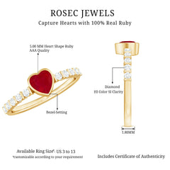 Heart Ruby Solitaire Engagement Ring with Diamond in Bezel Setting