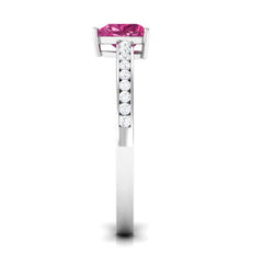 1 CT Heart Shape Pink Tourmaline Solitaire Ring with Diamond Side Stones