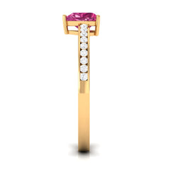 1 CT Heart Shape Pink Tourmaline Solitaire Ring with Diamond Side Stones