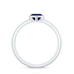 1 CT Blue Sapphire Heart Solitaire Engagement Ring with Pave Diamond