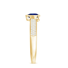 1 CT Blue Sapphire Heart Solitaire Engagement Ring with Pave Diamond