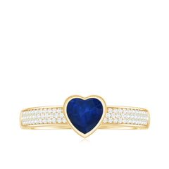 1 CT Blue Sapphire Heart Solitaire Engagement Ring with Pave Diamond