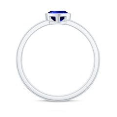 Heart Shape Created Blue Sapphire Solitaire Ring with Diamond Side Stone