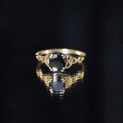 Certified 7X9 MM Oval Black Onyx Celtic Design Engagement Ring