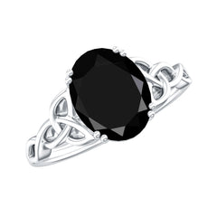 Certified 7X9 MM Oval Black Onyx Celtic Design Engagement Ring