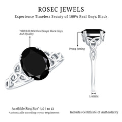 Certified 7X9 MM Oval Black Onyx Celtic Design Engagement Ring