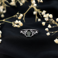 Certified 7X9 MM Oval Black Onyx Celtic Design Engagement Ring