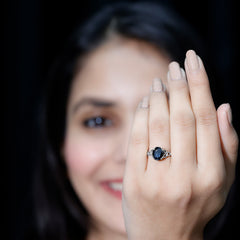 Certified 7X9 MM Oval Black Onyx Celtic Design Engagement Ring