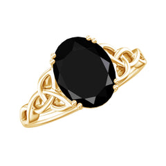 Certified 7X9 MM Oval Black Onyx Celtic Design Engagement Ring