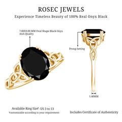 Certified 7X9 MM Oval Black Onyx Celtic Design Engagement Ring
