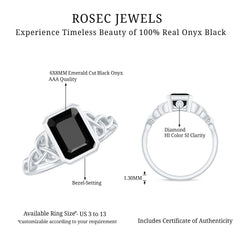 Emerald Cut Black Onyx Bezel Set Engagement Ring with Surprise Diamond