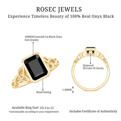 Emerald Cut Black Onyx Bezel Set Engagement Ring with Surprise Diamond