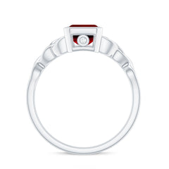 Bezel Set Emerald Cut Lab Created Ruby Celtic Engagement Ring