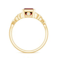 Bezel Set Emerald Cut Lab Created Ruby Celtic Engagement Ring