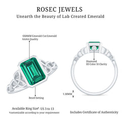 Certified Lab Grown Emerald Cut Emerald Engagement Ring with Celtic Knot