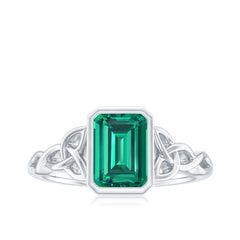 Certified Lab Grown Emerald Cut Emerald Engagement Ring with Celtic Knot