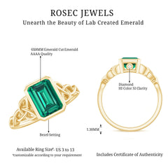 Certified Lab Grown Emerald Cut Emerald Engagement Ring with Celtic Knot