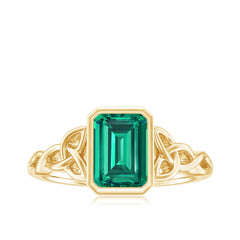 Certified Lab Grown Emerald Cut Emerald Engagement Ring with Celtic Knot