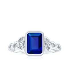 Solitaire Created Blue Sapphire Celtic Engagement Ring