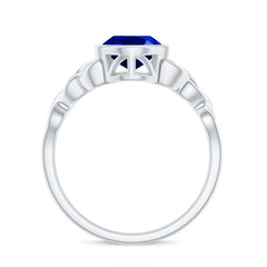 Certified 4 Carat Oval Lab Grown Blue Sapphire Bezel Set Engagement Ring