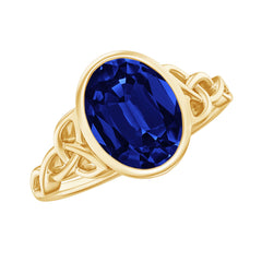 Certified 4 Carat Oval Lab Grown Blue Sapphire Bezel Set Engagement Ring