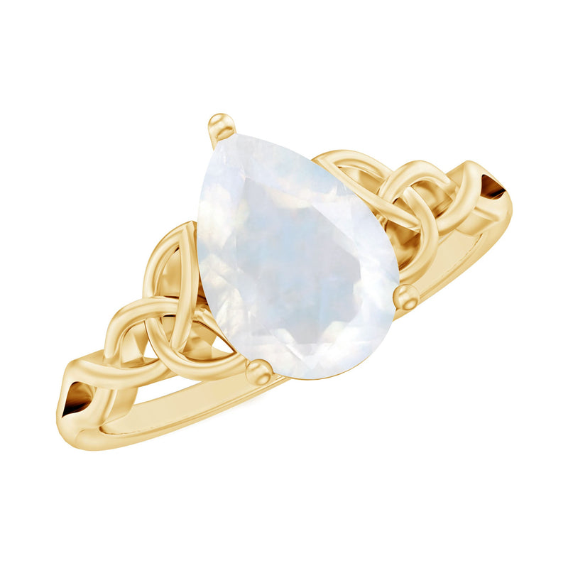 Pear Shaped Moonstone Solitaire Engagement Ring with Celtic Band