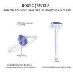 Natural Tanzanite Solitaire Engagement Ring with Bypass Shank