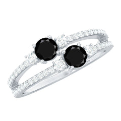 Genuine Black Onyx Two Stone Promise Ring with Diamond