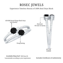Genuine Black Onyx Two Stone Promise Ring with Diamond