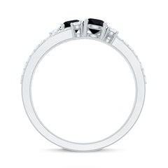 Genuine Black Onyx Two Stone Promise Ring with Diamond