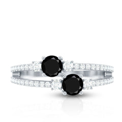 Genuine Black Onyx Two Stone Promise Ring with Diamond