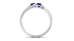 Real Blue Sapphire Two Stone Anniversary Ring with Diamond