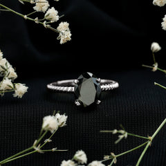 Created Black Diamond Solitaire Ring with Surprise Diamond