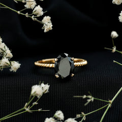 Created Black Diamond Solitaire Ring with Surprise Diamond