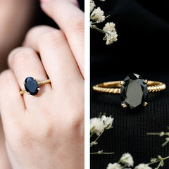 Created Black Diamond Solitaire Ring with Surprise Diamond