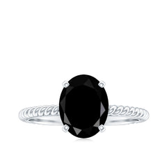 7X9mm Oval Cut Black Onyx Solitaire Engagement Ring with Diamond