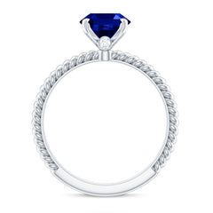 Certified 4 Carat Lab Grown Blue Sapphire Engagement Ring with Surprise Diamond