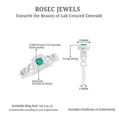 Lab Grown Emerald Princess Cut Promise Ring with Diamond Halo
