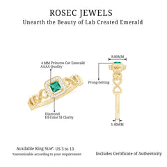 Lab Grown Emerald Princess Cut Promise Ring with Diamond Halo