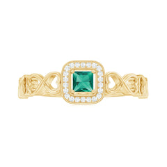 Lab Grown Emerald Princess Cut Promise Ring with Diamond Halo