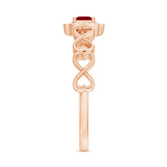 Natural Princess Cut Ruby Diamond Promise Ring with Infinity Shank