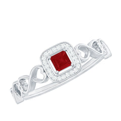 Natural Princess Cut Ruby Diamond Promise Ring with Infinity Shank
