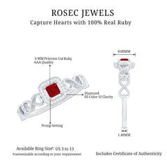 Natural Princess Cut Ruby Diamond Promise Ring with Infinity Shank