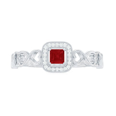 Natural Princess Cut Ruby Diamond Promise Ring with Infinity Shank