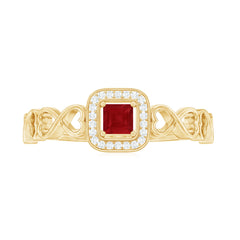 Natural Princess Cut Ruby Diamond Promise Ring with Infinity Shank