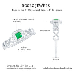 Natural Princess Cut Emerald Diamond Promise Ring For Her