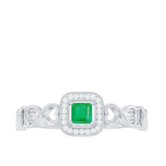 Natural Princess Cut Emerald Diamond Promise Ring For Her