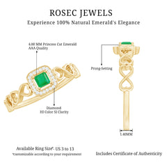 Natural Princess Cut Emerald Diamond Promise Ring For Her